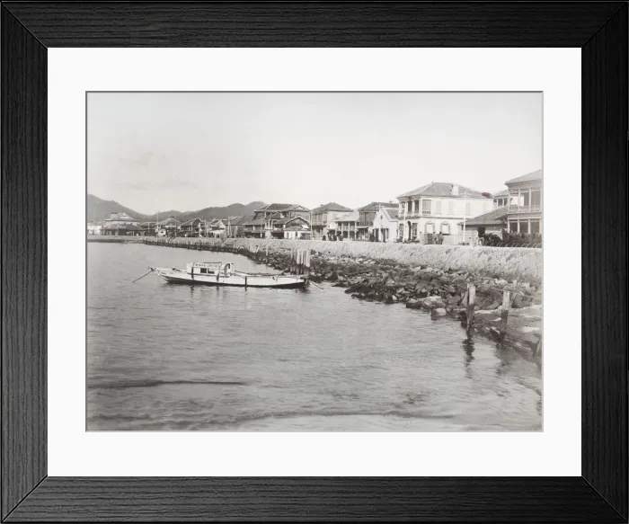 Framed Print : Late 19th century photograph: Boat along Kobe Bund, Japan Framed Print : Late 19th century photograph: Boat along Kobe Bund, Japan