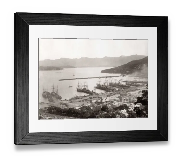 Framed Print : Ships in port at Lyttelton, New Zealand, c. 1890 Framed Print : Ships in port at Lyttelton, New Zealand, c. 1890