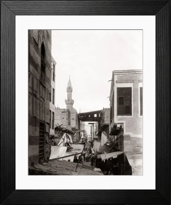 Framed Print : Street view Cairo with Minaret, Egypt, c. 1890 Framed Print : Street view Cairo with Minaret, Egypt, c. 1890