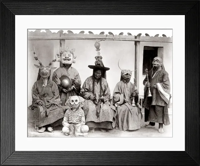 Framed Print : c. 1880s India - group of priests or lamas in the mountains of northern India Framed Print : c. 1880s India - group of priests or lamas in the mountains of northern India