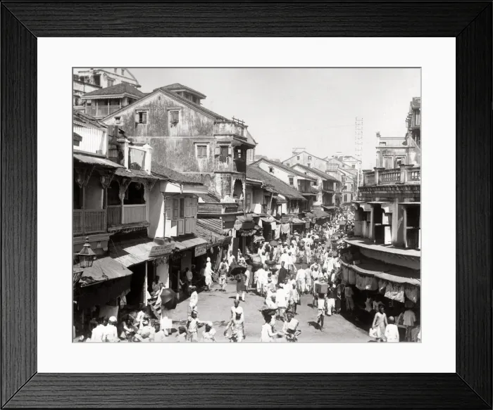 Framed Print : c. 1880s India - street scene, Bombay, Mumbai Framed Print : c. 1880s India - street scene, Bombay, Mumbai
