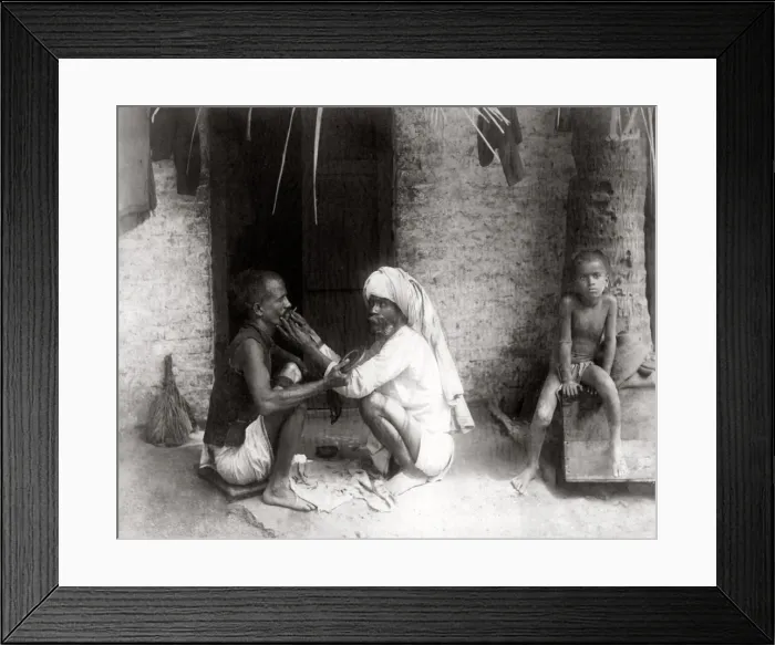Framed Print : c. 1880s India - street barber Framed Print : c. 1880s India - street barber