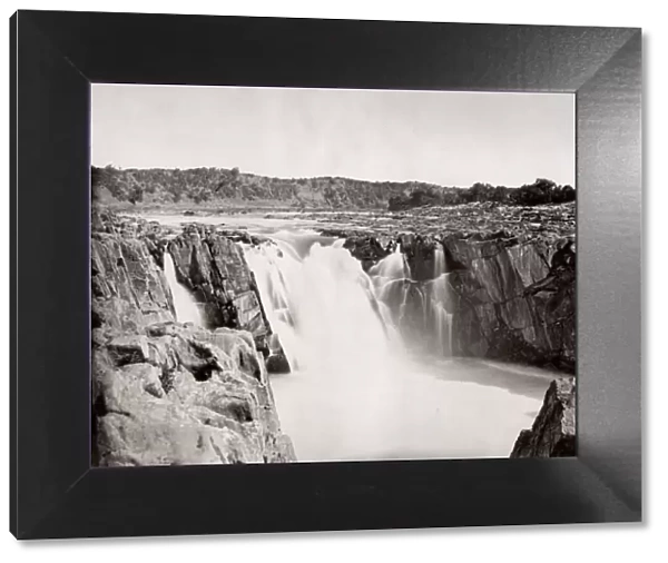 Vintage late 19th century photograph: Waterfall, marble rocks, Narmada River, Jubbulpore