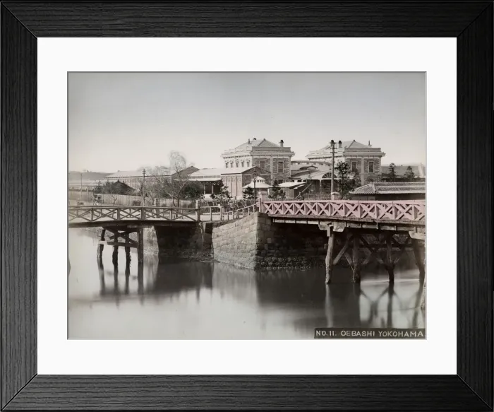 Framed Print : Vintage late 19th century photograph: Oebashi, bridge at the railway station, Yokohama Framed Print : Vintage late 19th century photograph: Oebashi, bridge at the railway station, Yokohama