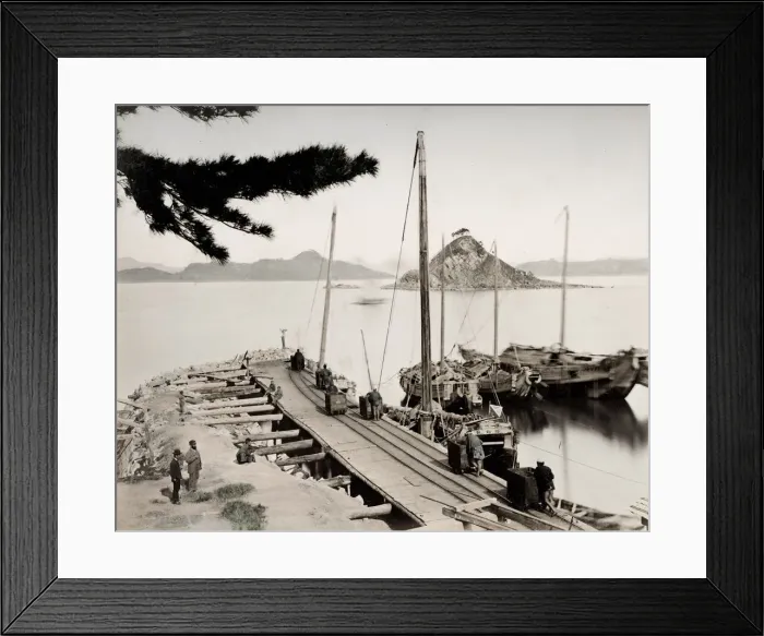 Framed Print : Vintage late 19th century photograph: Cargo loaded on ships, Nagasaki Japan Framed Print : Vintage late 19th century photograph: Cargo loaded on ships, Nagasaki Japan
