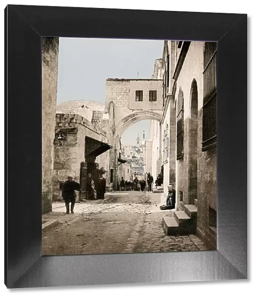 Vintage 19th century photograph: Ecce Homo arch, Jerusalem, Palestine, modern Israel
