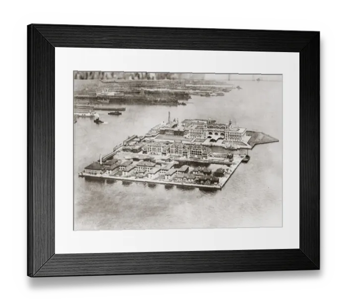 Framed Print : Vintage early 20th century press photograph: Ellis Island, New York, aerial view, 1920 s Framed Print : Vintage early 20th century press photograph: Ellis Island, New York, aerial view, 1920 s
