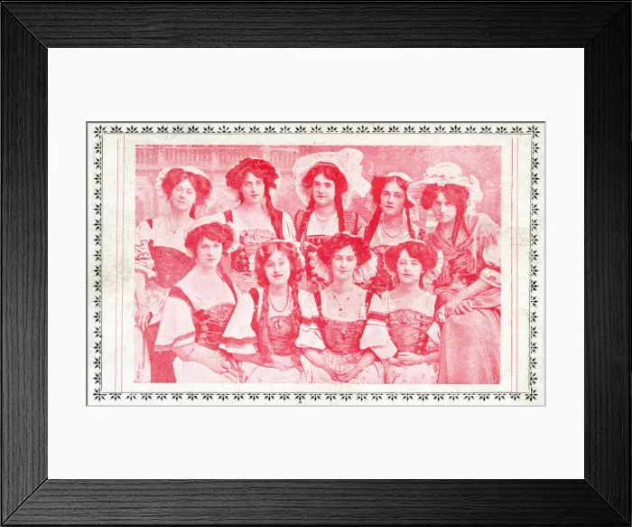 Framed Print : Cast of nine women in costume Framed Print : Cast of nine women in costume