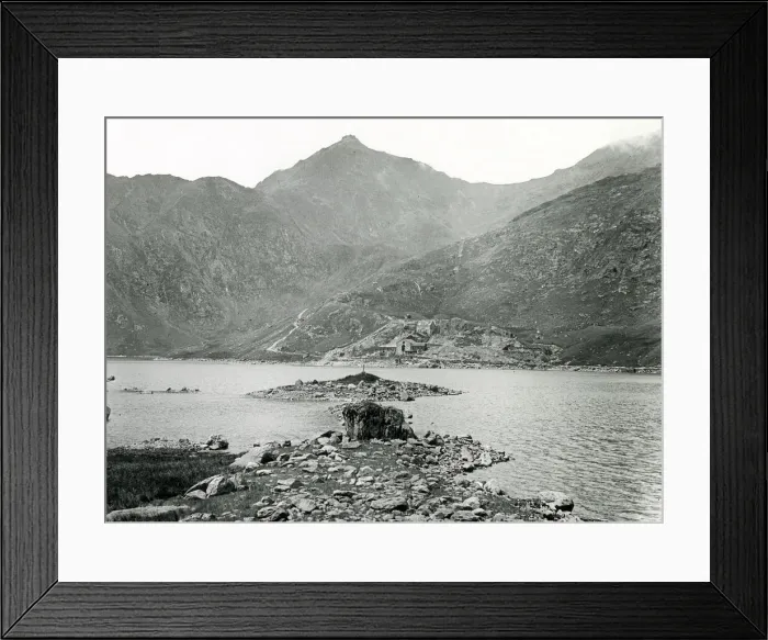 Framed Print : Lakes, small islands and high peaks, Snowdonia
