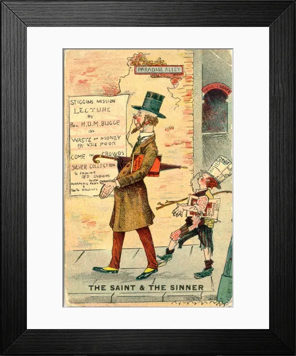 Framed Print : Comic postcard, The saint and the sinner Date: early 20th century Framed Print : Comic postcard, The saint and the sinner Date: early 20th century