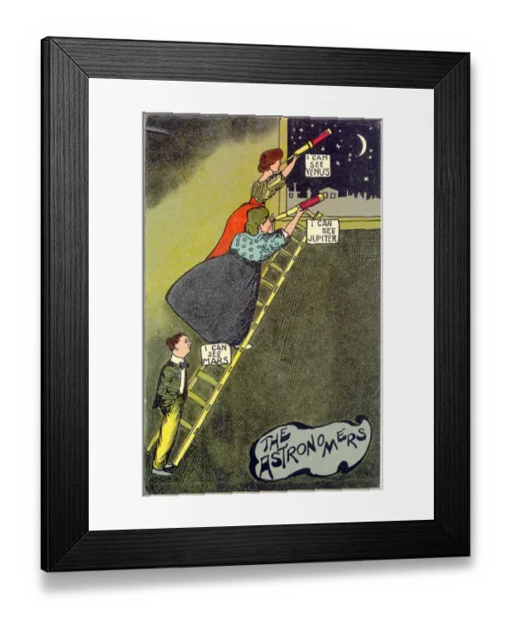 Framed Print : Comic postcard, The Astronomers - Venus, Jupiter and Mars Date: 20th century Framed Print : Comic postcard, The Astronomers - Venus, Jupiter and Mars Date: 20th century