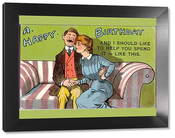 Birthday postcard, Couple on a sofa Date: 20th century