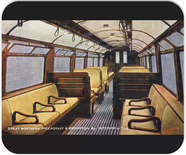 Great Northern, Piccadilly and Brompton Railway - Car interior. Date: circa 1906