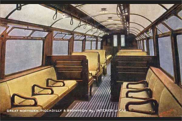 Great Northern, Piccadilly and Brompton Railway - Car interior. Date: circa 1906