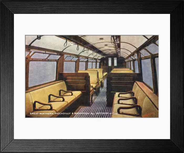 Framed Print : Great Northern, Piccadilly and Brompton Railway - Car interior. Date: circa 1906 Framed Print : Great Northern, Piccadilly and Brompton Railway - Car interior. Date: circa 1906