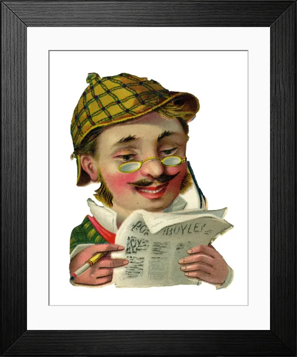 Framed Print : Victorian scrap, man reading a newspaper Framed Print : Victorian scrap, man reading a newspaper