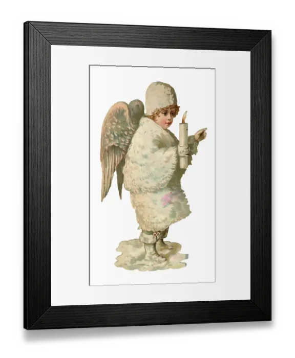 Framed Print : Victorian scrap, snow angel holding a candle
