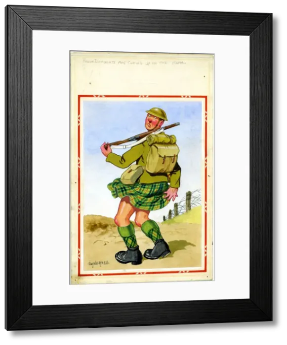 Framed Print : Comic postcard, Scottish Soldier in the British Army, WW2 - Fresh Draughts are Coming Up Framed Print : Comic postcard, Scottish Soldier in the British Army, WW2 - Fresh Draughts are Coming Up