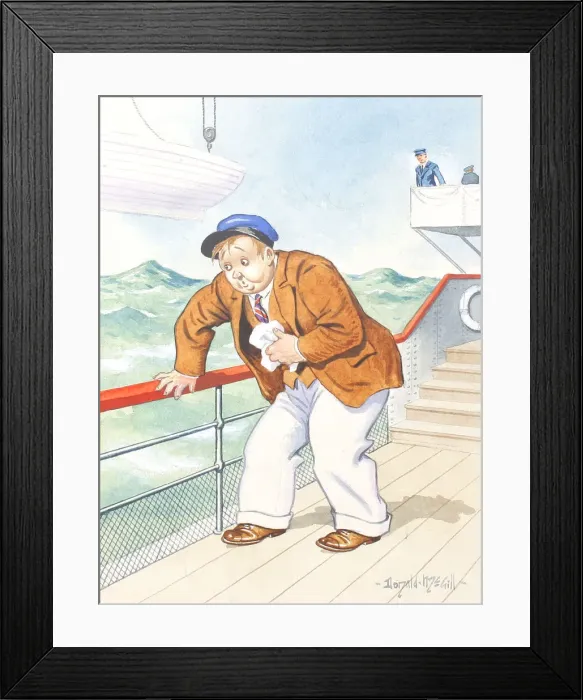 Framed Print : Comic postcard, Sea sickness on board ship Framed Print : Comic postcard, Sea sickness on board ship