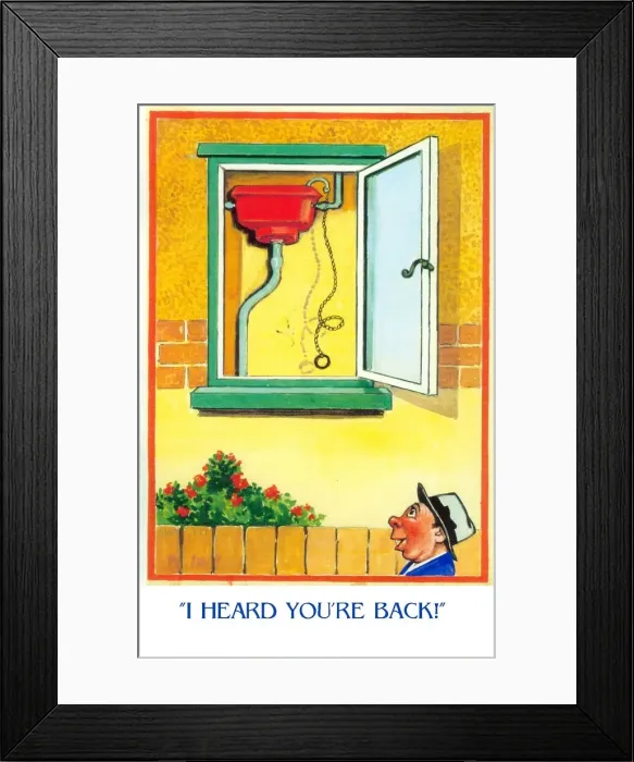 Framed Print : Comic postcard, I heard you re back! Date: 20th century Framed Print : Comic postcard, I heard you re back! Date: 20th century