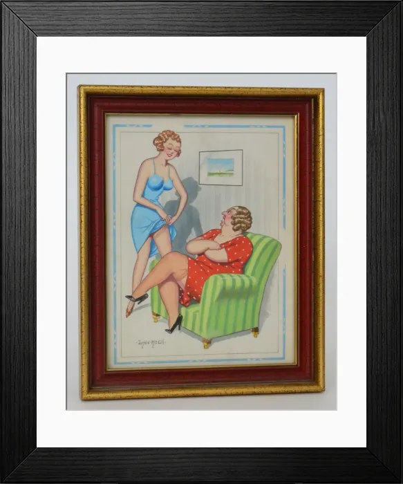 Framed Print : Comic postcard, Mother and daughter discussion Date: 20th century Framed Print : Comic postcard, Mother and daughter discussion Date: 20th century