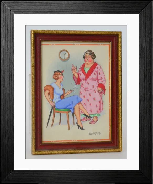 Framed Print : Comic postcard, Mother and daughter discussion Framed Print : Comic postcard, Mother and daughter discussion