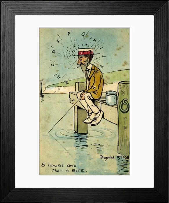 Framed Print : Comic postcard, Fishing at the seaside Framed Print : Comic postcard, Fishing at the seaside