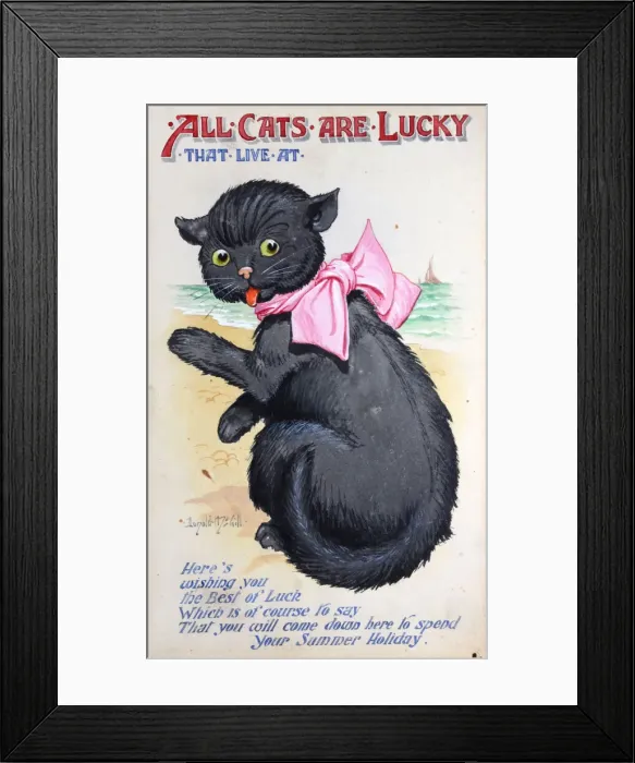 Framed Print : Comic seaside postcard, All cats are lucky Framed Print : Comic seaside postcard, All cats are lucky