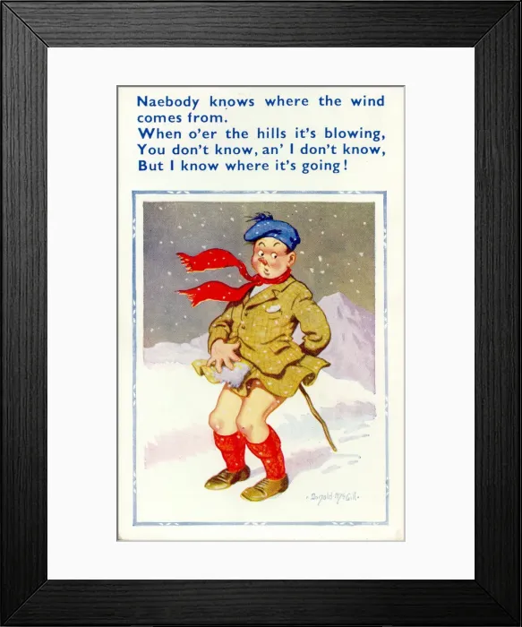 Framed Print : Comic postcard, Scotsman in windy weather Date: 20th century Framed Print : Comic postcard, Scotsman in windy weather Date: 20th century
