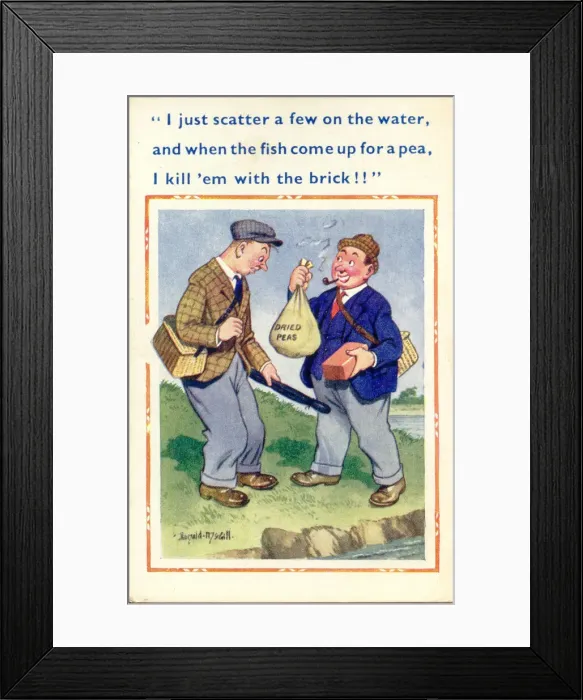 Framed Print : Comic postcard, fishing strategies Date: 20th century Framed Print : Comic postcard, fishing strategies Date: 20th century