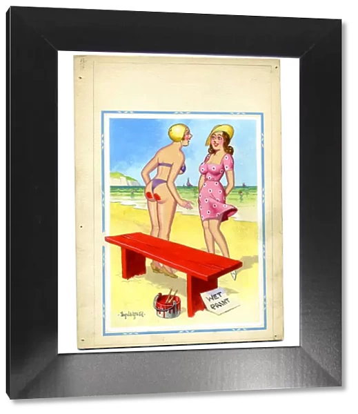 Comic postcard, Two pretty women on the beach