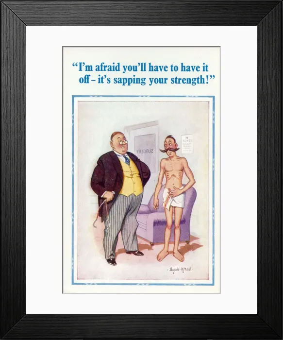 Framed Print : Comic postcard, Man visiting the doctor Date: 20th century Framed Print : Comic postcard, Man visiting the doctor Date: 20th century