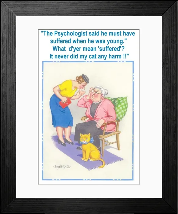 Framed Print : Comic postcard, Deaf old lady misunderstanding Date: 20th century Framed Print : Comic postcard, Deaf old lady misunderstanding Date: 20th century