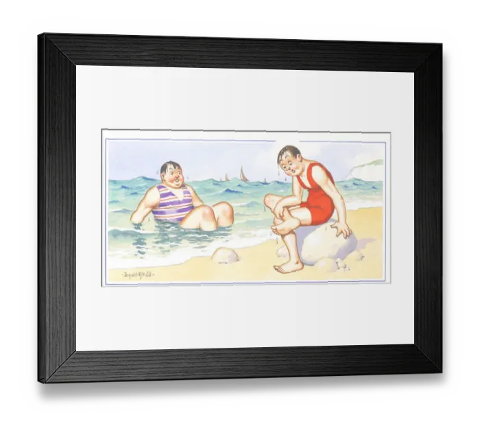 Framed Print : Comic postcard, Two men at the seaside Date: 20th century Framed Print : Comic postcard, Two men at the seaside Date: 20th century