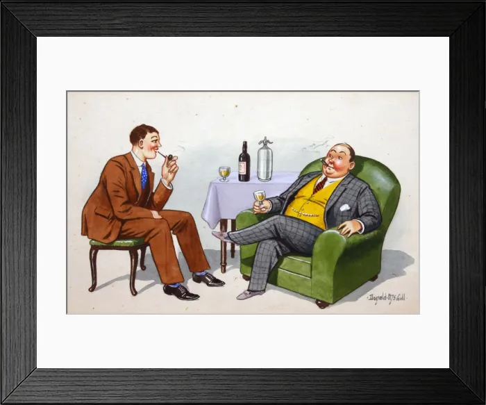 Framed Print : Comic postcard, Two men drinking and chatting Framed Print : Comic postcard, Two men drinking and chatting