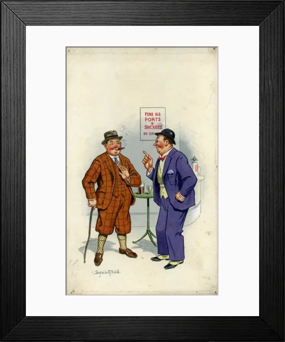 Framed Print : Comic postcard, Two men drinking in a pub Framed Print : Comic postcard, Two men drinking in a pub