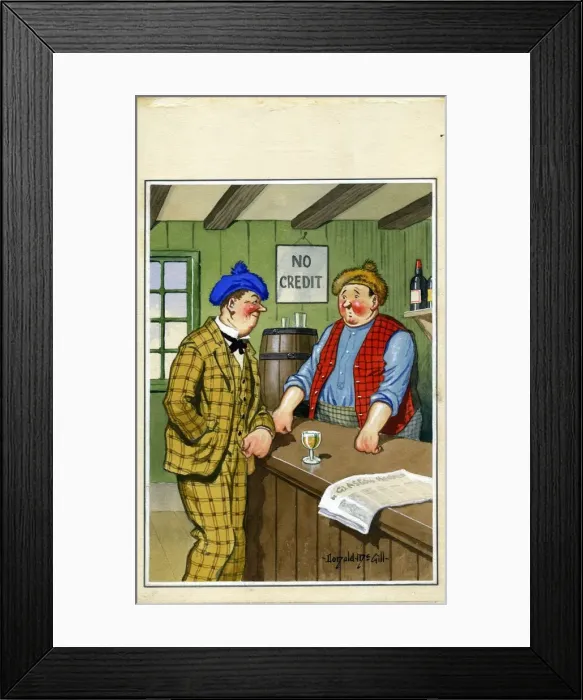 Framed Print : Comic postcard, Scene in a Glasgow pub
