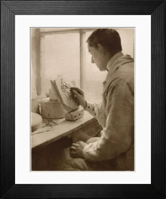Framed Print : A man turning-out a falstaff: an artist modelling a figure. Date: 1913 Framed Print : A man turning-out a falstaff: an artist modelling a figure. Date: 1913
