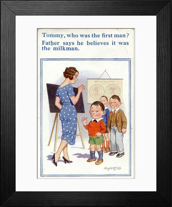 Framed Print : Comic postcard, Little boys and teacher Framed Print : Comic postcard, Little boys and teacher