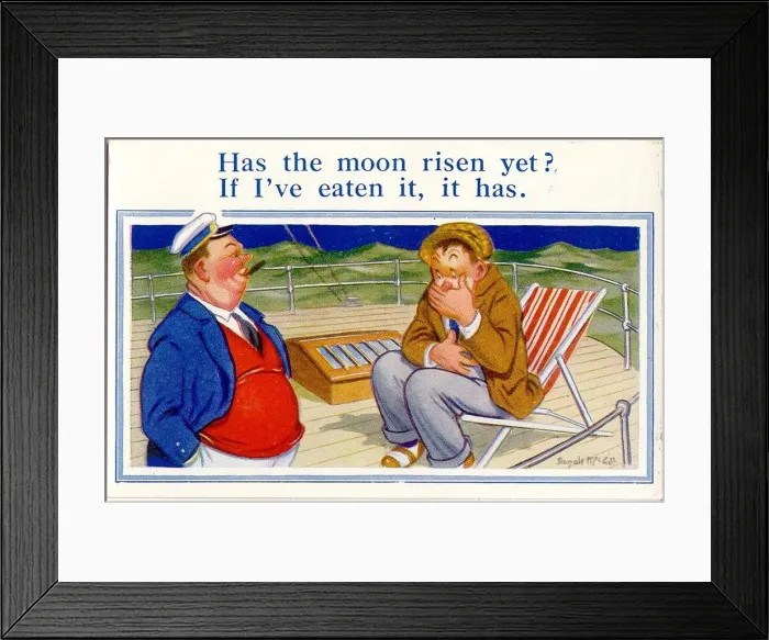 Framed Print : Comic postcard, Sea sickness on board ship Date: 20th century Framed Print : Comic postcard, Sea sickness on board ship Date: 20th century