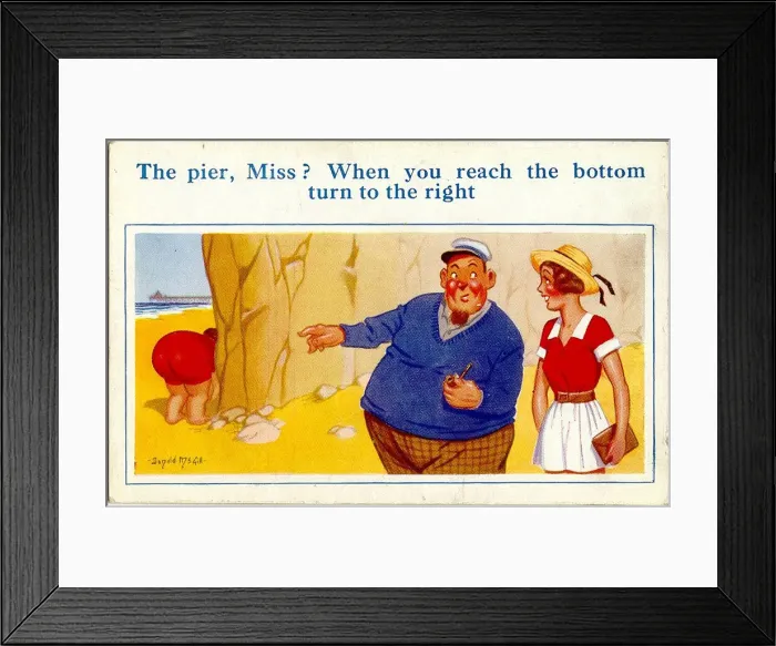 Framed Print : Comic postcard, Directions on the beach Date: 20th century Framed Print : Comic postcard, Directions on the beach Date: 20th century