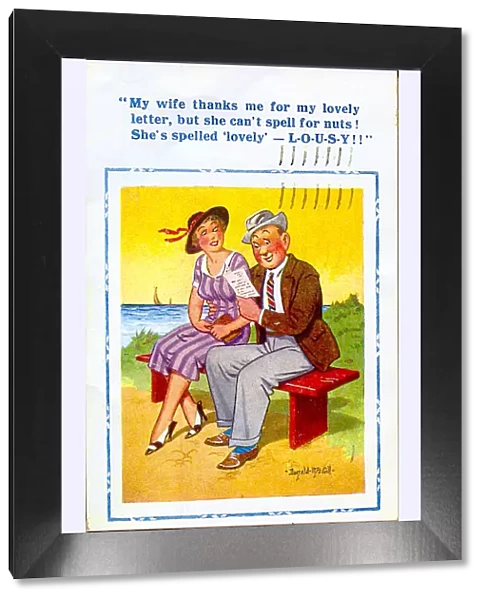 Comic postcard, Couple at seaside - letter from wife Date: 20th century
