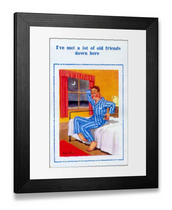 Framed Print : Comic postcard, Man scratching himself on his bed Framed Print : Comic postcard, Man scratching himself on his bed