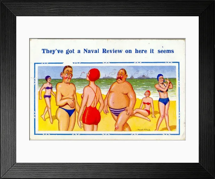 Framed Print : Comic postcard, Naval Review at the seaside Date: 20th century Framed Print : Comic postcard, Naval Review at the seaside Date: 20th century