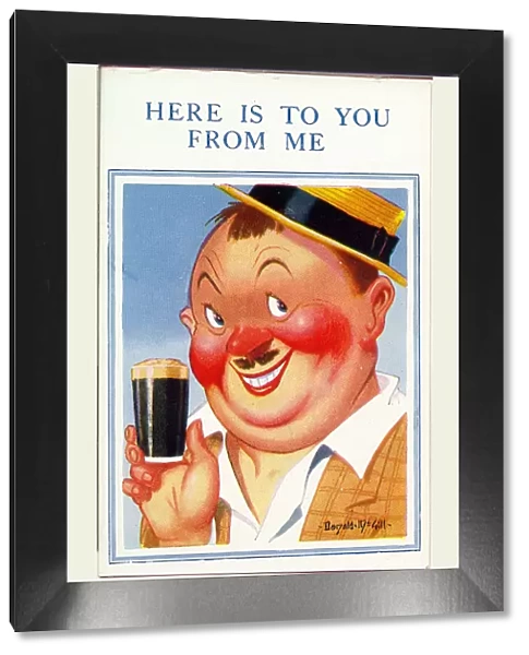 Comic postcard, Man with a drink in his hand Date: 20th century