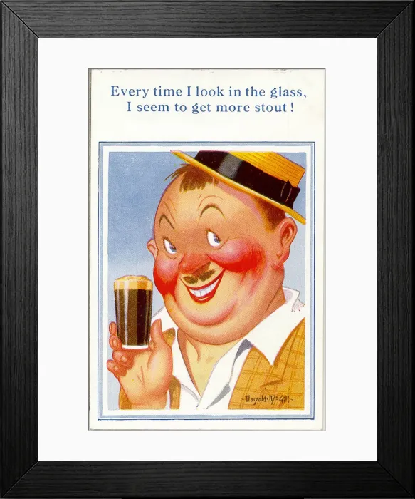 Framed Print : Comic postcard, Man with a drink in his hand Date: 20th century Framed Print : Comic postcard, Man with a drink in his hand Date: 20th century