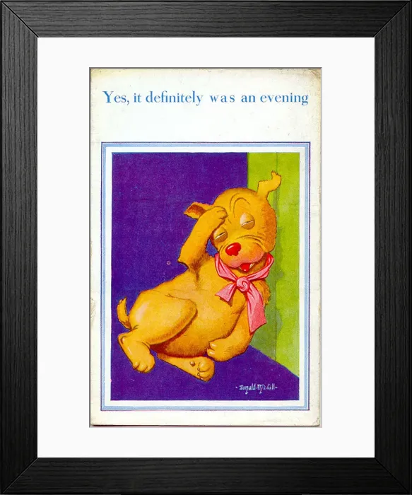 Framed Print : Comic postcard, Dog with a hangover Date: 20th century Framed Print : Comic postcard, Dog with a hangover Date: 20th century