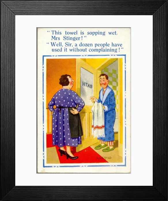 Framed Print : Comic postcard, Hotel guests complaint Framed Print : Comic postcard, Hotel guests complaint