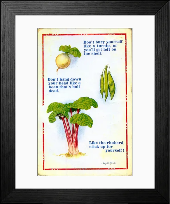 Framed Print : Comic postcard, Turnip, beans and rhubarb Framed Print : Comic postcard, Turnip, beans and rhubarb