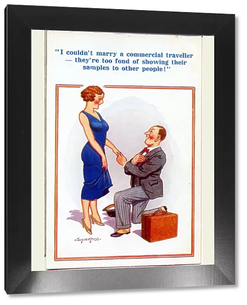 Comic postcard, Marriage proposal from commercial traveller Date: 20th century